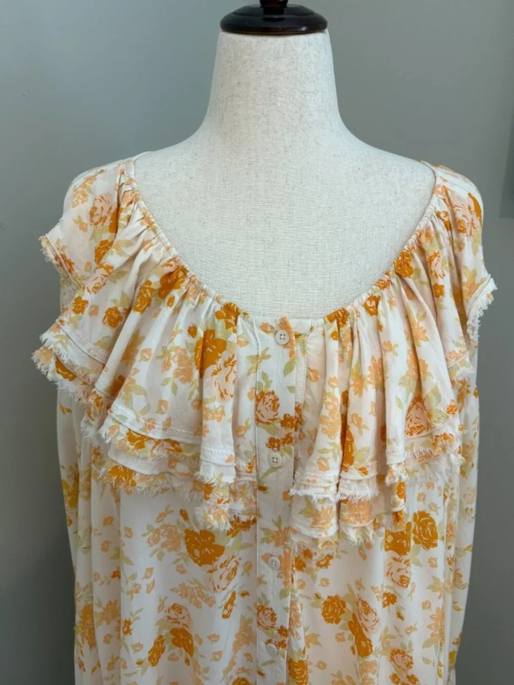 Free People Tea Combo Loretta Floral Bell Sleeve Boho Top Size XL Artsy Romantic